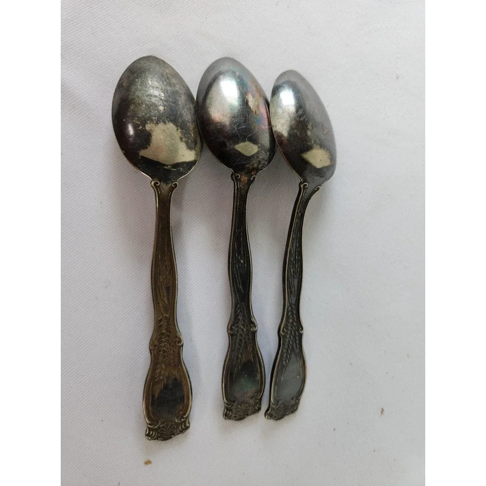 3 VTG MOTHERS SILVERPLATED SPOONS Flatware Wheat Harvest Thanksgiving‎ Sickle